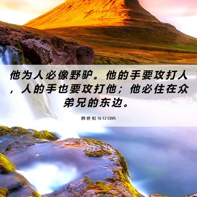 Picture 06 - 创 世 纪 16:12 CUVS - 他 为 人 必 像 野 驴 。 他 的 手 要 - Bible Verse Picture