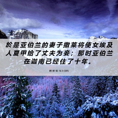 Picture 06 - 创 世 纪 16:3 CUVS - 於 是 亚 伯 兰 的 妻 子 撒 莱 将 使 - Bible Verse Picture