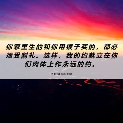 Picture 06 - 创 世 纪 17:13 CUVS - 你 家 里 生 的 和 你 用 银 子 买 的 - Bible Verse Picture