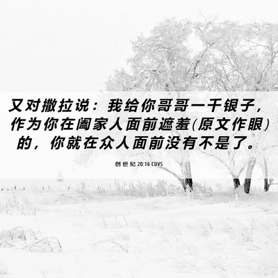 Picture 06 - 创 世 纪 20:16 CUVS - 又 对 撒 拉 说 ： 我 给 你 哥 哥 一 - Bible Verse Picture