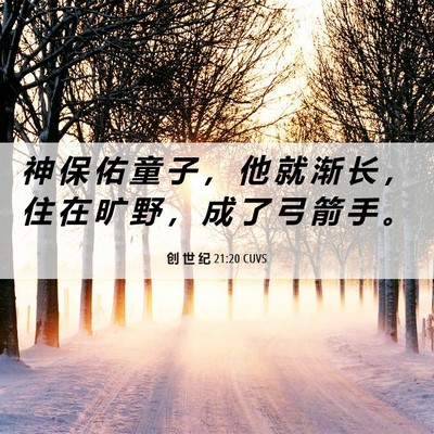Picture 06 - 创 世 纪 21:20 CUVS - 神 保 佑 童 子 ， 他 就 渐 长 ， 住 - Bible Verse Picture