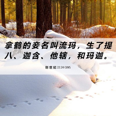 Picture 06 - 创 世 纪 22:24 CUVS - 拿 鹤 的 妾 名 叫 流 玛 ， 生 了 提 - Bible Verse Picture