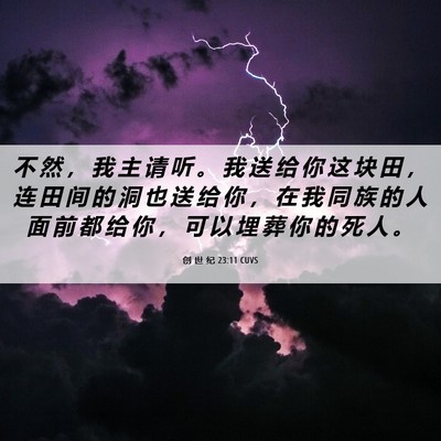 Picture 06 - 创 世 纪 23:11 CUVS - 不 然 ， 我 主 请 听 。 我 送 给 你 - Bible Verse Picture