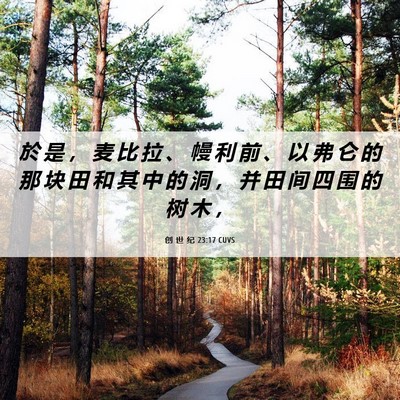 Picture 06 - 创 世 纪 23:17 CUVS - 於 是 ， 麦 比 拉 、 幔 利 前 、 以 - Bible Verse Picture