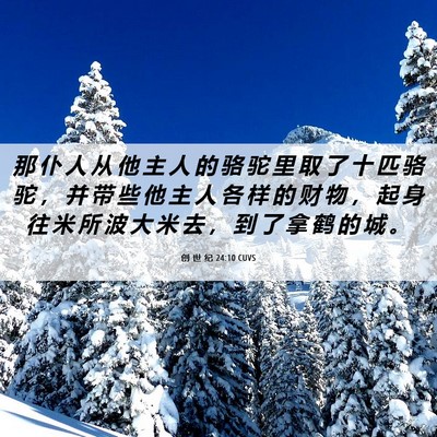 Picture 06 - 创 世 纪 24:10 CUVS - 那 仆 人 从 他 主 人 的 骆 驼 里 取 - Bible Verse Picture