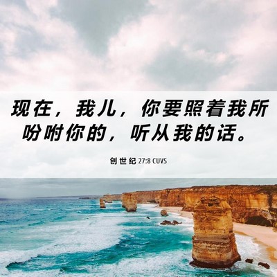 Picture 06 - 创 世 纪 27:8 CUVS - 现 在 ， 我 儿 ， 你 要 照 着 我 所 - Bible Verse Picture