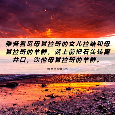 Picture 06 - 创 世 纪 29:10 CUVS - 雅 各 看 见 母 舅 拉 班 的 女 儿 拉 - Bible Verse Picture