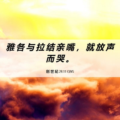 Picture 06 - 创 世 纪 29:11 CUVS - 雅 各 与 拉 结 亲 嘴 ， 就 放 声 而 - Bible Verse Picture