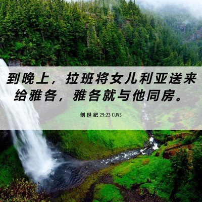 Picture 06 - 创 世 纪 29:23 CUVS - 到 晚 上 ， 拉 班 将 女 儿 利 亚 送 - Bible Verse Picture
