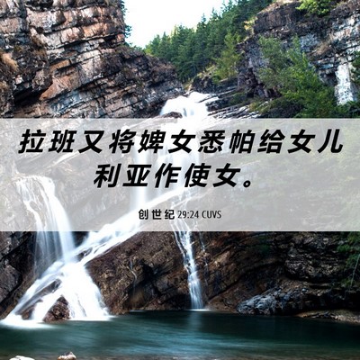 Picture 06 - 创 世 纪 29:24 CUVS - 拉 班 又 将 婢 女 悉 帕 给 女 儿 利 - Bible Verse Picture
