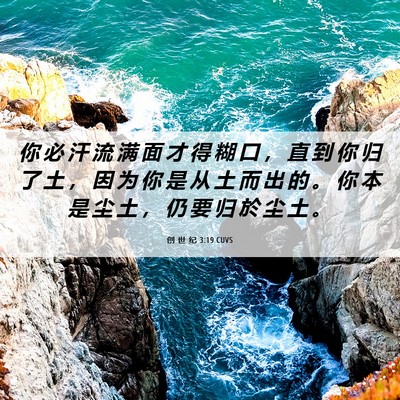 Picture 06 - 创 世 纪 3:19 CUVS - 你 必 汗 流 满 面 才 得 糊 口 ， 直 - Bible Verse Picture