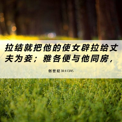 Picture 06 - 创 世 纪 30:4 CUVS - 拉 结 就 把 他 的 使 女 辟 拉 给 丈 - Bible Verse Picture