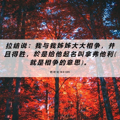 Picture 06 - 创 世 纪 30:8 CUVS - 拉 结 说 ： 我 与 我 姊 姊 大 大 相 - Bible Verse Picture