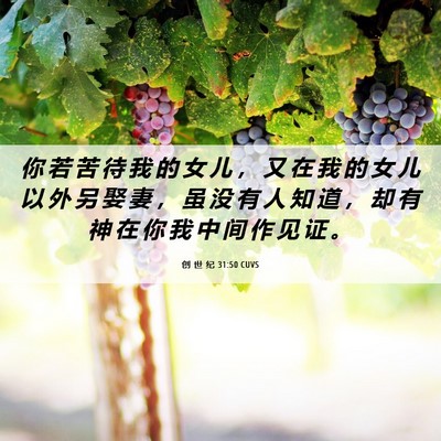 Picture 06 - 创 世 纪 31:50 CUVS - 你 若 苦 待 我 的 女 儿 ， 又 在 我 - Bible Verse Picture