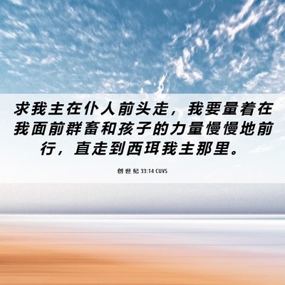 Picture 06 - 创 世 纪 33:14 CUVS - 求 我 主 在 仆 人 前 头 走 ， 我 要 - Bible Verse Picture