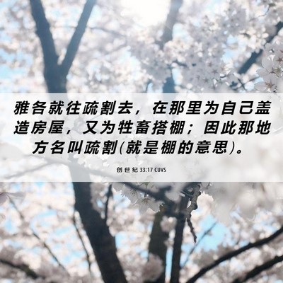 Picture 06 - 创 世 纪 33:17 CUVS - 雅 各 就 往 疏 割 去 ， 在 那 里 为 - Bible Verse Picture