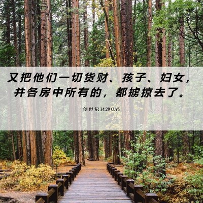 Picture 06 - 创 世 纪 34:29 CUVS - 又 把 他 们 一 切 货 财 、 孩 子 、 - Bible Verse Picture
