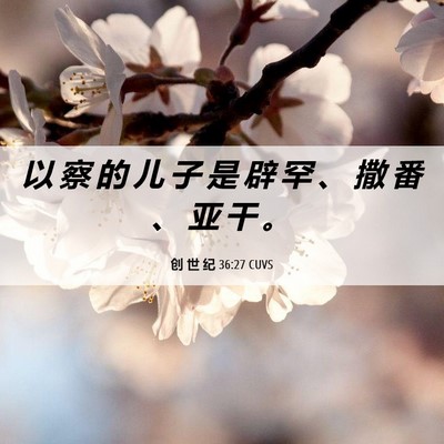 Picture 06 - 创 世 纪 36:27 CUVS - 以 察 的 儿 子 是 辟 罕 、 撒 番 、 - Bible Verse Picture