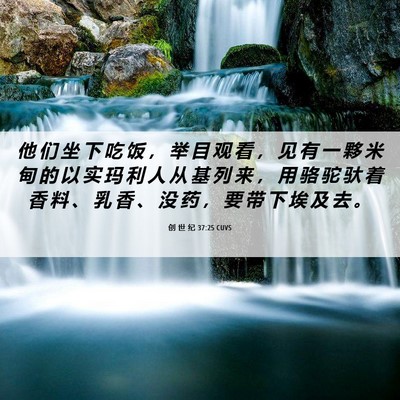 Picture 06 - 创 世 纪 37:25 CUVS - 他 们 坐 下 吃 饭 ， 举 目 观 看 ， - Bible Verse Picture