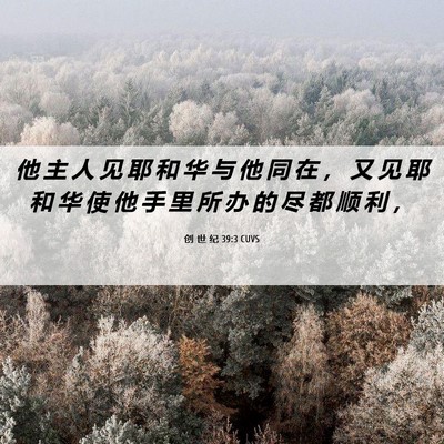 Picture 06 - 创 世 纪 39:3 CUVS - 他 主 人 见 耶 和 华 与 他 同 在 ， - Bible Verse Picture