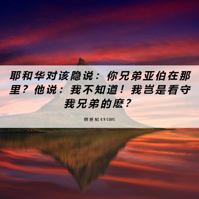 Picture 06 - 创 世 纪 4:9 CUVS - 耶 和 华 对 该 隐 说 ： 你 兄 弟 亚 - Bible Verse Picture