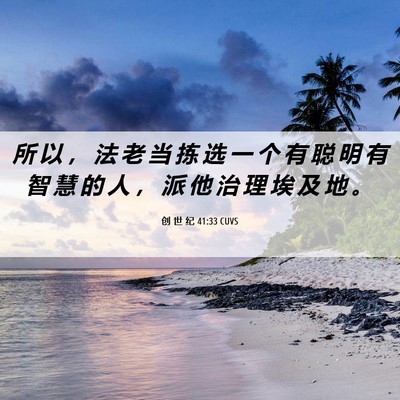 Picture 06 - 创 世 纪 41:33 CUVS - 所 以 ， 法 老 当 拣 选 一 个 有 聪 - Bible Verse Picture