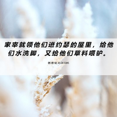 Picture 06 - 创 世 纪 43:24 CUVS - 家 宰 就 领 他 们 进 约 瑟 的 屋 里 - Bible Verse Picture