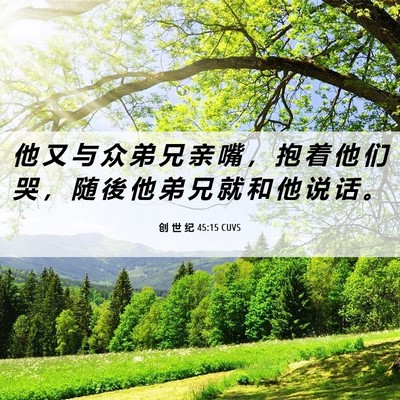 Picture 06 - 创 世 纪 45:15 CUVS - 他 又 与 众 弟 兄 亲 嘴 ， 抱 着 他 - Bible Verse Picture