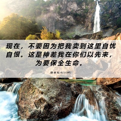 Picture 06 - 创 世 纪 45:5 CUVS - 现 在 ， 不 要 因 为 把 我 卖 到 这 - Bible Verse Picture