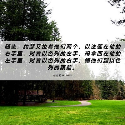 Picture 06 - 创 世 纪 48:13 CUVS - 随 後 ， 约 瑟 又 拉 着 他 们 两 个 - Bible Verse Picture