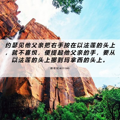 Picture 06 - 创 世 纪 48:17 CUVS - 约 瑟 见 他 父 亲 把 右 手 按 在 以 - Bible Verse Picture