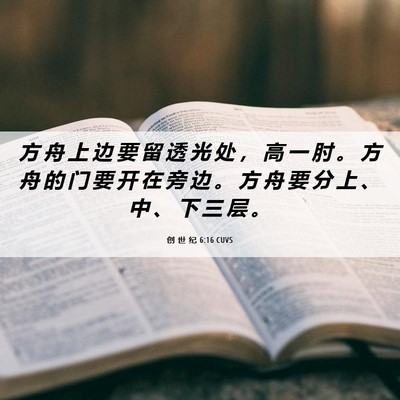 Picture 06 - 创 世 纪 6:16 CUVS - 方 舟 上 边 要 留 透 光 处 ， 高 一 - Bible Verse Picture