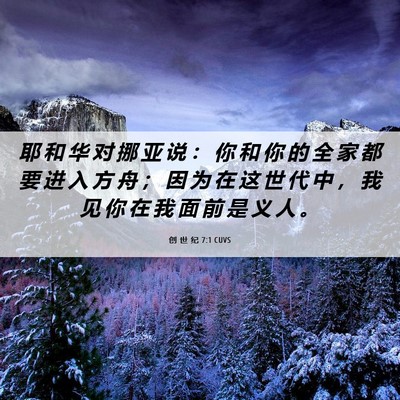 Picture 06 - 创 世 纪 7:1 CUVS - 耶 和 华 对 挪 亚 说 ： 你 和 你 的 - Bible Verse Picture