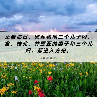 Picture 06 - 创 世 纪 7:13 CUVS - 正 当 那 日 ， 挪 亚 和 他 三 个 儿 - Bible Verse Picture