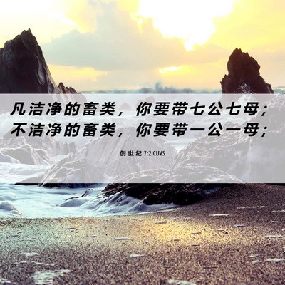 Picture 06 - 创 世 纪 7:2 CUVS - 凡 洁 净 的 畜 类 ， 你 要 带 七 公 - Bible Verse Picture