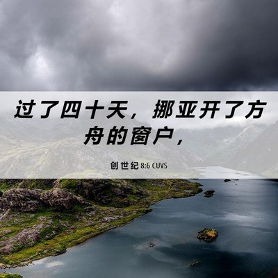 Picture 06 - 创 世 纪 8:6 CUVS - 过 了 四 十 天 ， 挪 亚 开 了 方 舟 - Bible Verse Picture