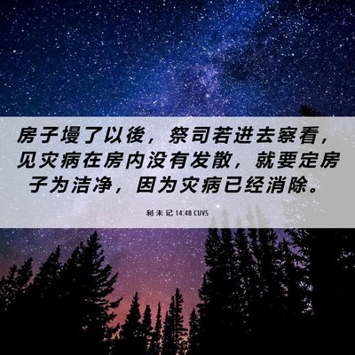 Picture 06 - 利 未 记 14:48 CUVS - 房 子 墁 了 以 後 ， 祭 司 若 进 去 - Bible Verse Picture