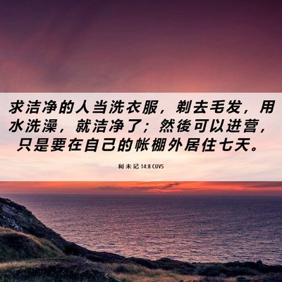 Picture 06 - 利 未 记 14:8 CUVS - 求 洁 净 的 人 当 洗 衣 服 ， 剃 去 - Bible Verse Picture