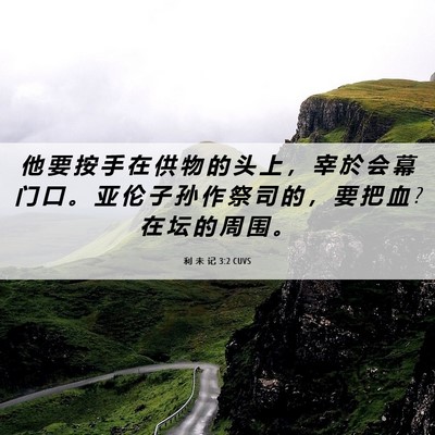 Picture 06 - 利 未 记 3:2 CUVS - 他 要 按 手 在 供 物 的 头 上 ， 宰 - Bible Verse Picture