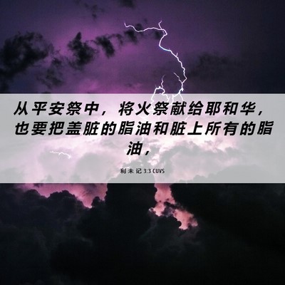 Picture 06 - 利 未 记 3:3 CUVS - 从 平 安 祭 中 ， 将 火 祭 献 给 耶 - Bible Verse Picture