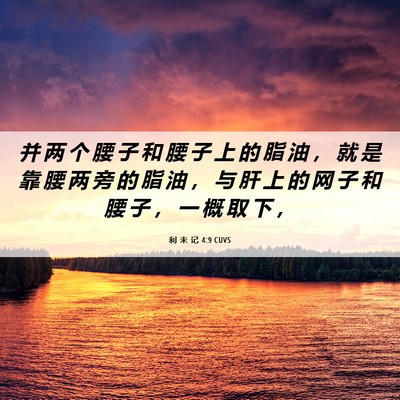Picture 06 - 利 未 记 4:9 CUVS - 并 两 个 腰 子 和 腰 子 上 的 脂 油 - Bible Verse Picture