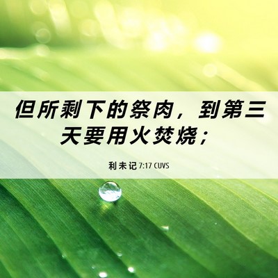 Picture 06 - 利 未 记 7:17 CUVS - 但 所 剩 下 的 祭 肉 ， 到 第 三 天 - Bible Verse Picture