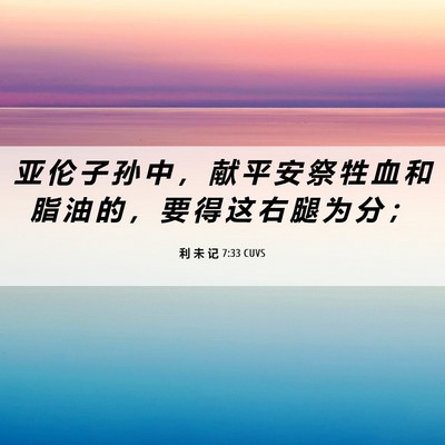 Picture 06 - 利 未 记 7:33 CUVS - 亚 伦 子 孙 中 ， 献 平 安 祭 牲 血 - Bible Verse Picture