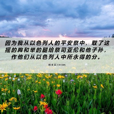 Picture 06 - 利 未 记 7:34 CUVS - 因 为 我 从 以 色 列 人 的 平 安 祭 - Bible Verse Picture