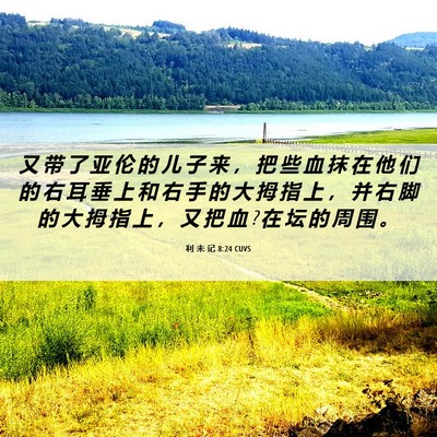 Picture 06 - 利 未 记 8:24 CUVS - 又 带 了 亚 伦 的 儿 子 来 ， 把 些 - Bible Verse Picture