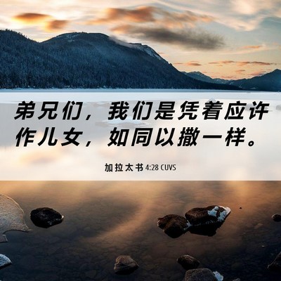 Picture 06 - 加 拉 太 书 4:28 CUVS - 弟 兄 们 ， 我 们 是 凭 着 应 许 作 - Bible Verse Picture
