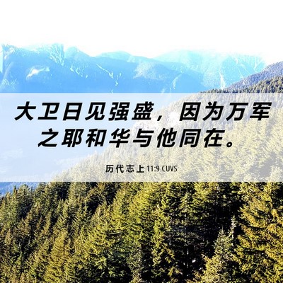 Picture 06 - 历 代 志 上 11:9 CUVS - 大 卫 日 见 强 盛 ， 因 为 万 军 之 - Bible Verse Picture