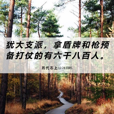 Picture 06 - 历 代 志 上 12:24 CUVS - 犹 大 支 派 ， 拿 盾 牌 和 枪 预 备 - Bible Verse Picture