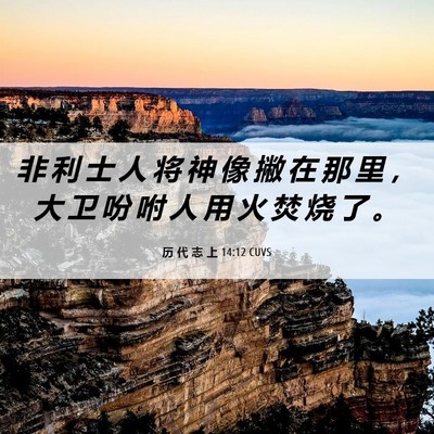 Picture 06 - 历 代 志 上 14:12 CUVS - 非 利 士 人 将 神 像 撇 在 那 里 ， - Bible Verse Picture