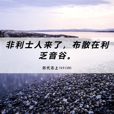 Picture 06 - 历 代 志 上 14:9 CUVS - 非 利 士 人 来 了 ， 布 散 在 利 乏 - Bible Verse Picture